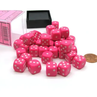 Opaque 12mm D6 Chessex Dice Block (36 Die) - Pink with White Pips - Your Source for Gaming Essentials Cheap