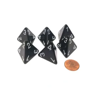 Opaque 26mm D4 Large Jumbo Numbered Dice, 6 Pieces - Black with White Numbers - Your Source for Gaming Essentials Online