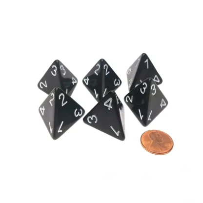 Opaque 26mm D4 Large Jumbo Numbered Dice, 6 Pieces - Black with White Numbers - Your Source for Gaming Essentials Online
