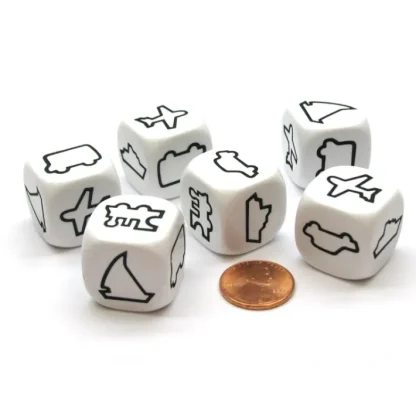 Pack 6 Transportation Attribute Dice- Cruise Ship-Train-Plane-Van-Sailboat-Car - Your Source for Gaming Essentials Online