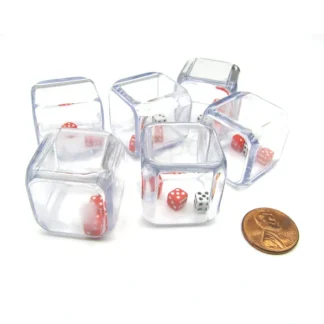 Pack of 6 '3 In a Cube' Dice - 2 x 5mm Red + 1 x 5mm White Dice Inside 25mm Cube - Your Source for Gaming Essentials Hot