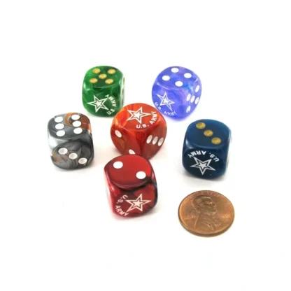 Pack of 6 Chessex Custom Engraved 16mm D6 Assorted Style Military Dice - Army - Your Source for Gaming Essentials Best