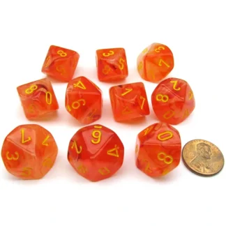 Pack of 10 Chessex Ghostly Glow D10 Dice - Orange with Yellow Numbers - Your Source for Gaming Essentials New