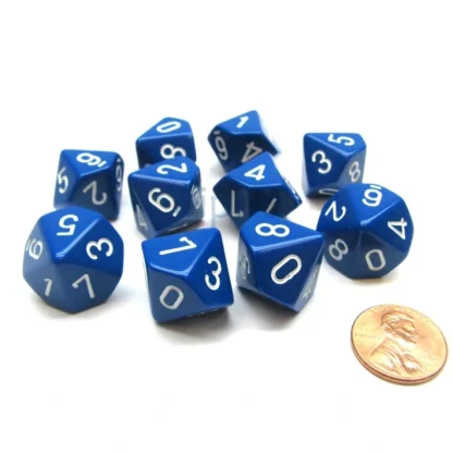 Pack Of 10 Chessex Opaque D10 Dice - Blue with White Numbers - Your Source for Gaming Essentials Sale