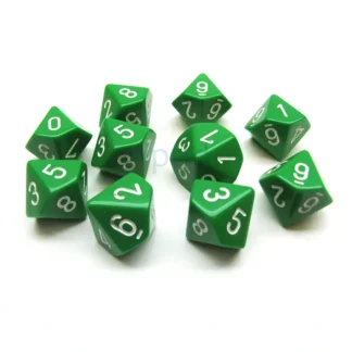 Pack Of 10 Chessex Opaque D10 Dice - Green with White Numbers - Your Source for Gaming Essentials Sale