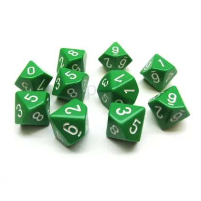 Pack Of 10 Chessex Opaque D10 Dice - Green with White Numbers - Your Source for Gaming Essentials Sale