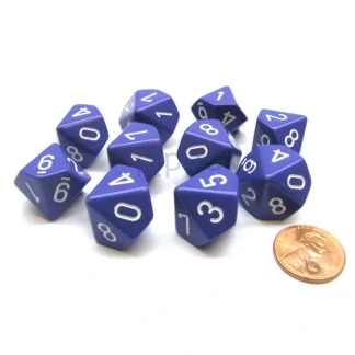 Pack Of 10 Chessex Opaque D10 Dice - Purple with White Numbers - Your Source for Gaming Essentials Best
