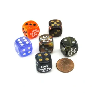 Pack of 6 Custom 16mm D6 Assorted Style Funny Meme Dice - Don't Touch My Dice! - Your Source for Gaming Essentials New