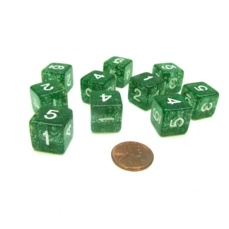 Pack of 10 D6 6 Sided 16mm Koplow Games Number Glitter Dice - Green - Your Source for Gaming Essentials Clearance