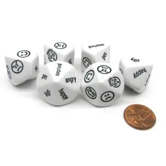 Pack of 6 D10 Expressions Dice - Angry Surprised Sad Silly Happy Faces and Words - Your Source for Gaming Essentials Cheap
