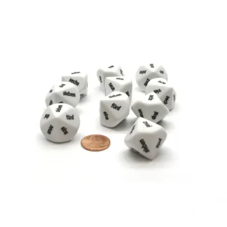 Pack of 10 D10 German Word Number Dice, 1 to 10 - White with Black Words - Your Source for Gaming Essentials Outlet