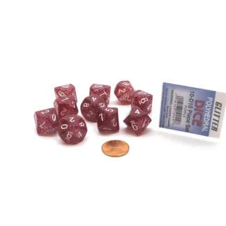 Pack of 10 D10 Glitter Dice in Display Case- Purple with White Numbers - Your Source for Gaming Essentials Best
