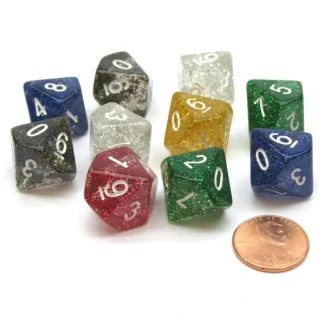 Pack of 10 D10 Glitter 10-Sided Dice - Assorted Colors - Your Source for Gaming Essentials Hot