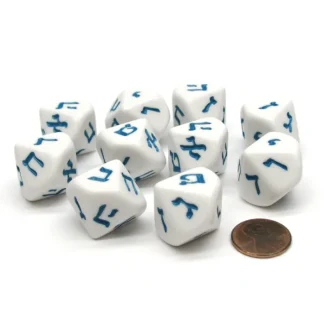 Pack of 10 D10 Hebrew Numeral Dice, 1 to 10 - White with Blue Numbers - Your Source for Gaming Essentials Discount