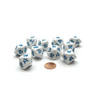 Pack of 10 D10 Korean Numbers Dice Numbered 1 to 10 - White with Blue Etches - Your Source for Gaming Essentials Hot