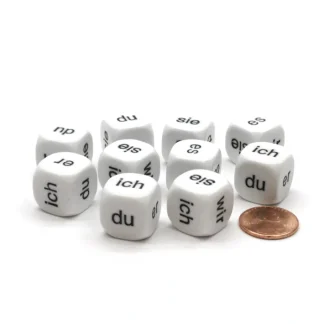 Pack of 10 D6 16mm German Pronoun Dice - White with Black Words - Your Source for Gaming Essentials Store