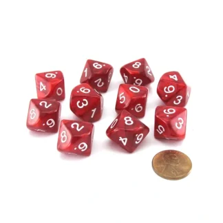Pack of 10 D10 16mm Koplow Games Pearl Dice - Red - Your Source for Gaming Essentials Best Sale
