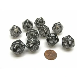 Pack of 10 D20 20mm Koplow Games Glitter Dice - Black - Your Source for Gaming Essentials Outlet