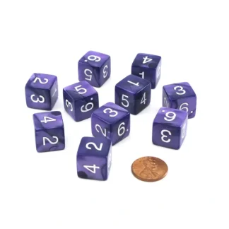 Pack of 10 D6 16mm Koplow Games Pearl Numbered Dice - Purple - Your Source for Gaming Essentials Online