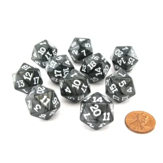 Pack of 10 D20 20mm Koplow Games Pearl Dice - Charcoal - Your Source for Gaming Essentials Shop