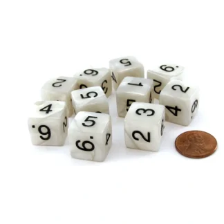 Pack of 10 D6 16mm Koplow Games Pearl Numbered Dice - Gray - Your Source for Gaming Essentials Cheap