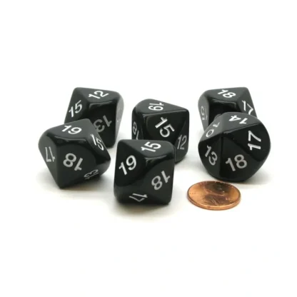Pack of 6 D10 20mm Numbered 10 to 19 Dice - Black with White - Your Source for Gaming Essentials Best