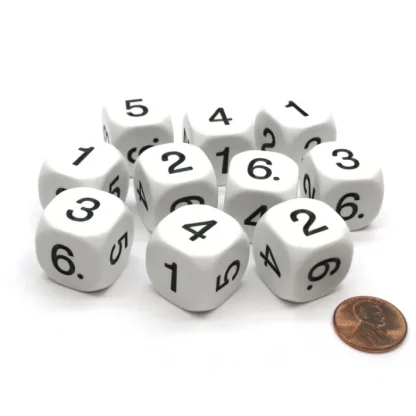 Pack of 10 D6 20mm Numbered 1 to 6 Dice - White with Black - Your Source for Gaming Essentials Clearance