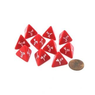 Pack of 10 D4 18mm Opaque Dice - Red with White Numbers - Your Source for Gaming Essentials Online