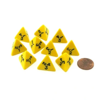Pack of 10 D4 18mm Opaque Dice - Yellow with Black Numbers - Your Source for Gaming Essentials Shop