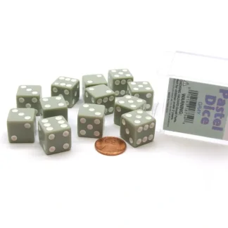 Pack of 12 D6 16mm Pastel Dice in Display Storage Case - Gray with White - Your Source for Gaming Essentials Flash Sale