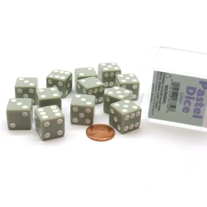 Pack of 12 D6 16mm Pastel Dice in Display Storage Case - Gray with White - Your Source for Gaming Essentials Flash Sale