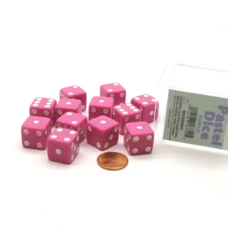Pack of 12 D6 16mm Pastel Dice in Display Storage Case - Pink with White - Your Source for Gaming Essentials Outlet