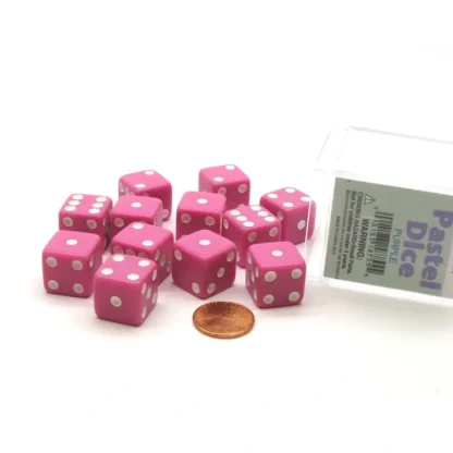 Pack of 12 D6 16mm Pastel Dice in Display Storage Case - Pink with White - Your Source for Gaming Essentials Outlet