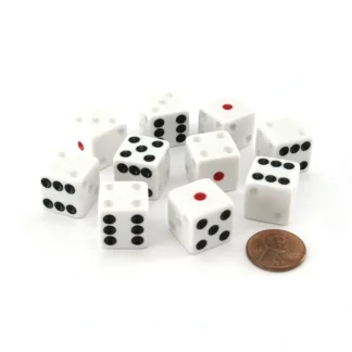 Pack of 10 D6 16mm Penumbra Shadow Dice - White with Red, White, Black Pips - Your Source for Gaming Essentials Best Sale