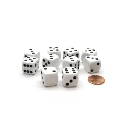 Pack of 10 D6 16mm Round Corner Dice with One Blank Side - White with Black Pips - Your Source for Gaming Essentials Online