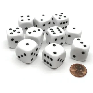 Pack of 10 D6 20mm Spotted 1 to 6 Dice with Rounded Corners - White with Black - Your Source for Gaming Essentials Cheap