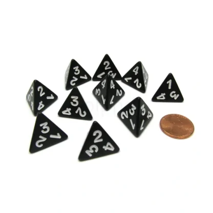 Pack of 10 D4 Opaque 4 Sided Dice - Black with White Numbers - Your Source for Gaming Essentials Store