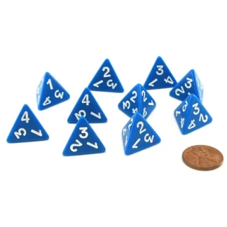 Pack of 10 D4 Opaque 4 Sided Dice - Blue with White Numbers - Your Source for Gaming Essentials Sale