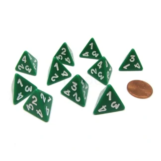 Pack of 10 D4 Opaque 4 Sided Dice - Green with White Numbers - Your Source for Gaming Essentials Shop
