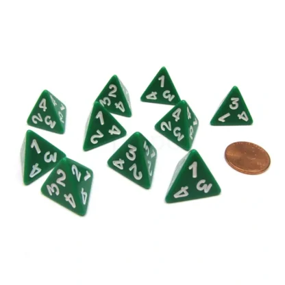 Pack of 10 D4 Opaque 4 Sided Dice - Green with White Numbers - Your Source for Gaming Essentials Shop