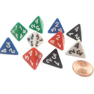 Pack of 10 D4 Opaque 4 Sided Dice - 2 Each of Black, Blue, Green, Red, White - Your Source for Gaming Essentials New
