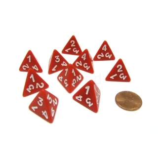 Pack of 10 D4 Opaque 4 Sided Dice - Red with White Numbers - Your Source for Gaming Essentials Shop