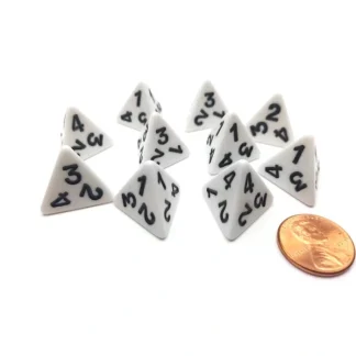 Pack of 10 D4 Opaque 4 Sided Dice - White with Black Numbers - Your Source for Gaming Essentials Clearance