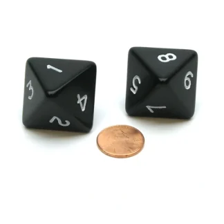 Pack of 2 D8 Opaque Jumbo Dice - Black with White Numbers - Your Source for Gaming Essentials Cheap