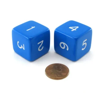 Pack of 2 D6 Opaque Jumbo Dice - Blue with White Numbers - Your Source for Gaming Essentials Sale