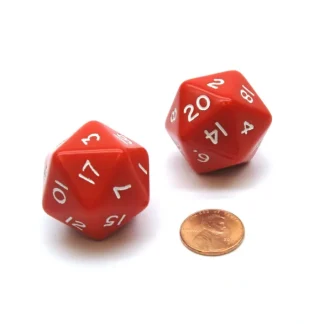 Pack of 2 D20 Opaque 29mm Jumbo Dice - Red with White Numbers - Your Source for Gaming Essentials Cheap