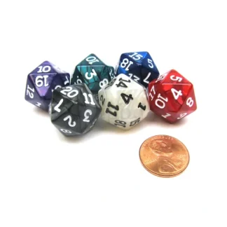 Pack of 6 D20 Pearl Dice - Charcoal, Emerald, Gray, Navy, Purple, Red - Your Source for Gaming Essentials Shop