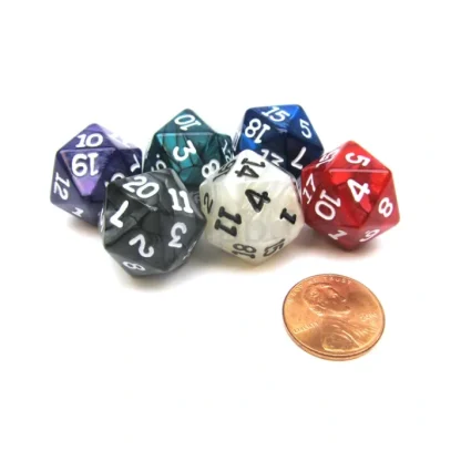 Pack of 6 D20 Pearl Dice - Charcoal, Emerald, Gray, Navy, Purple, Red - Your Source for Gaming Essentials Shop