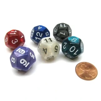 Pack of 6 D12 Pearl Dice - Charcoal, Emerald, Gray, Navy, Purple, Red - Your Source for Gaming Essentials New