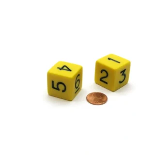 Pack of 2 D6 6-Sided Jumbo Opaque Dice - Yellow with Black Numbers - Your Source for Gaming Essentials Cheap